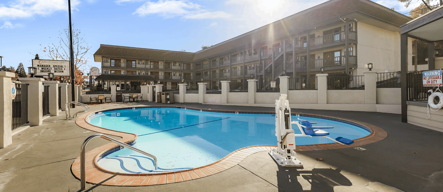 Relax by our lovely outdoor pool Bask in the California sunshine